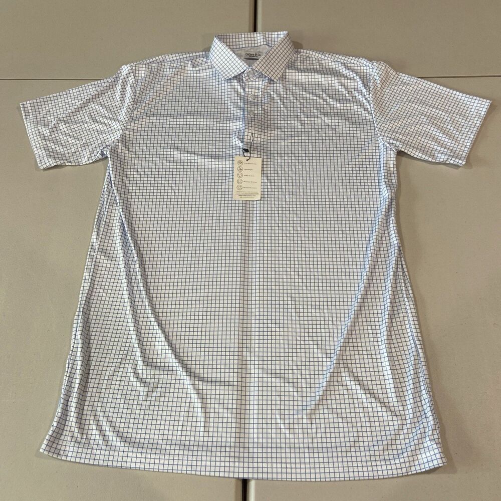 NWT Collars & Co Mens 2XL Tall White Grid Short Sleeve Dress Collar Polo